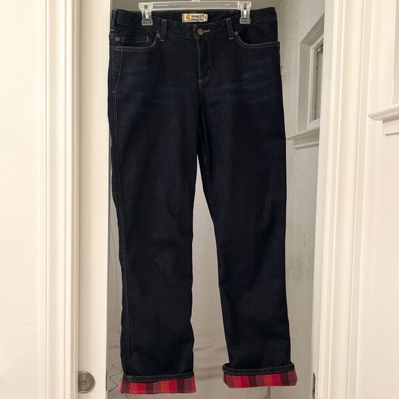 CARHARTT Tall 32” Inseam, 10” High Waist Flannel♨️ Lined Jeans - Picture 2 of 16